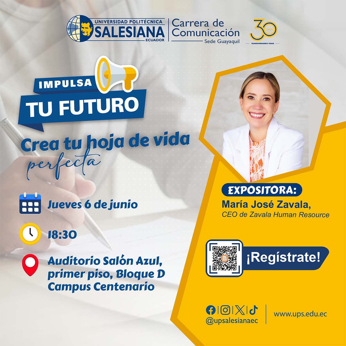 Afiche promocional del Taller: Impulsa tu futuro, crea tu hoja de vida perfecta