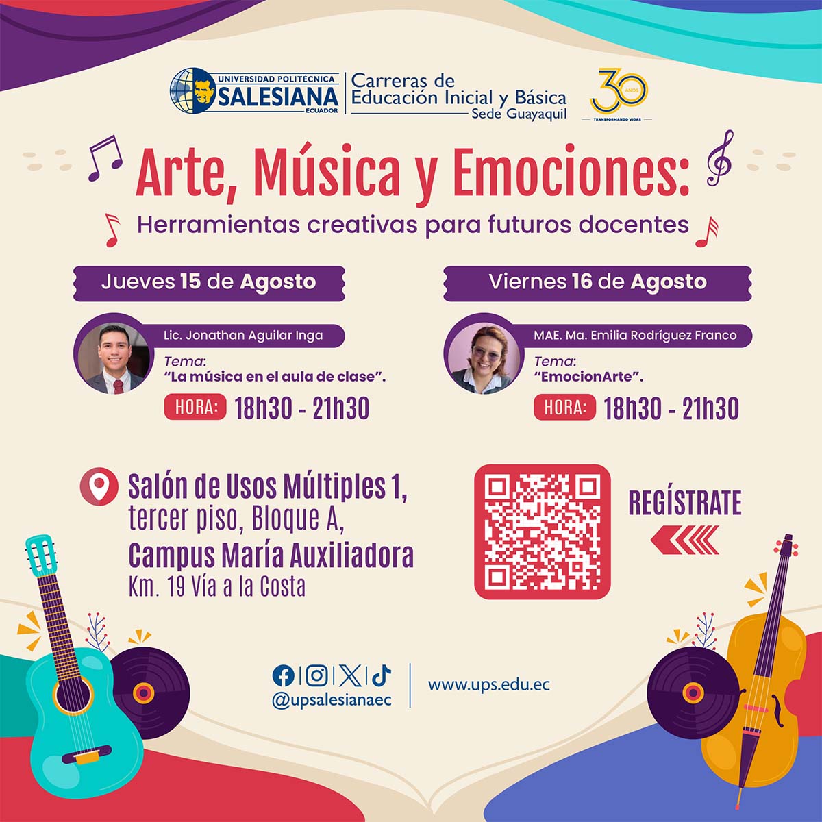 Afiche del evento Arte, música y emociones: herramientas creativas para futuros docentes