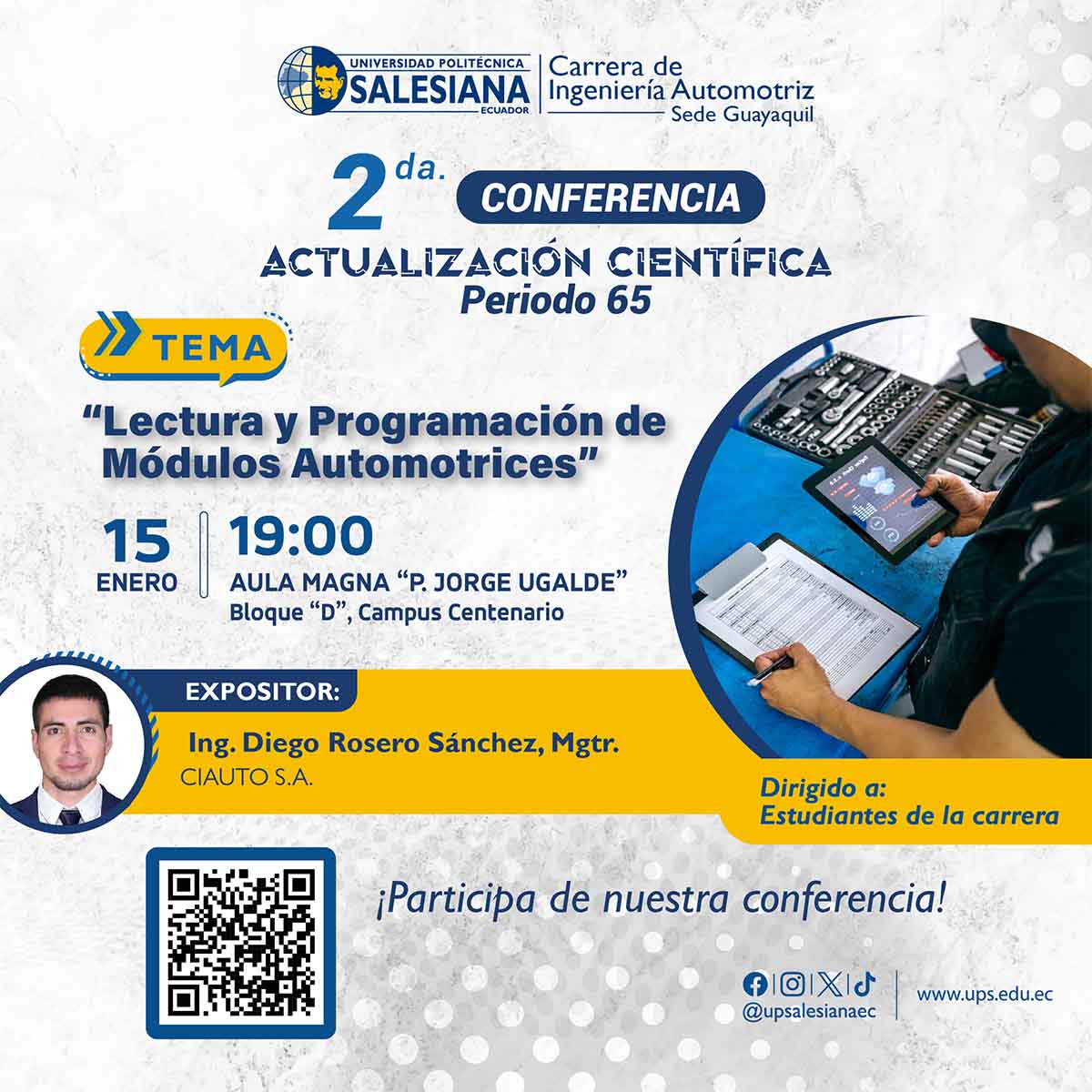 Afiche de la 2da. actualización científica: Lectura y programación de módulos automotrices
