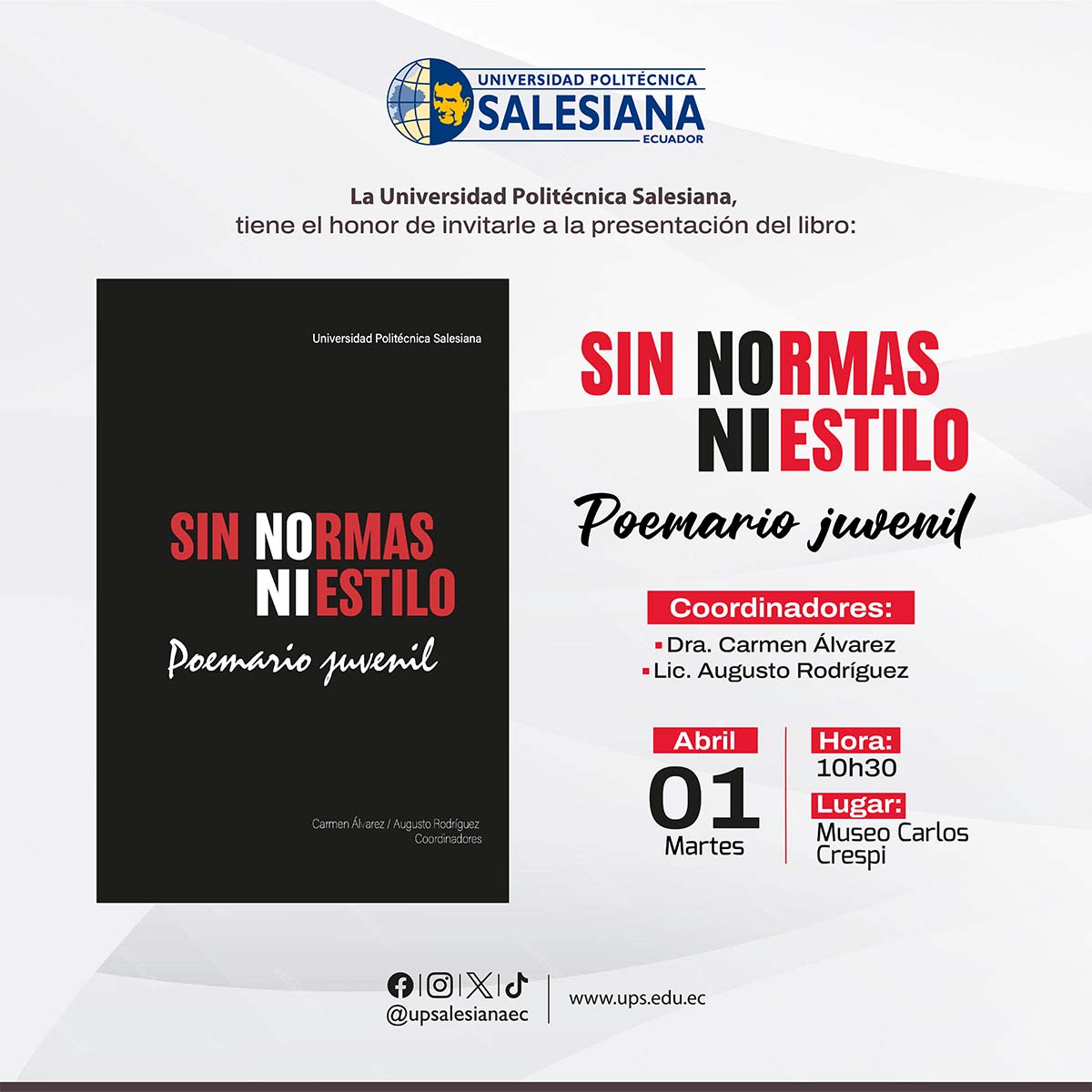 Afiche de la Presentación del libro: Sin normas, ni estilos poemario juvenil