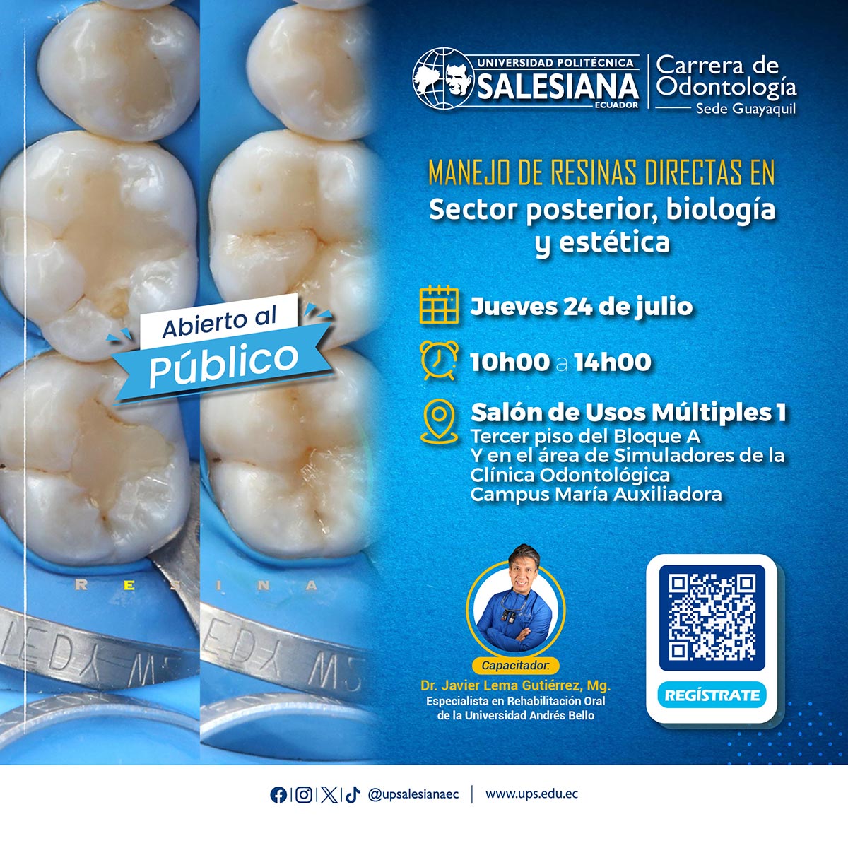 Afiche Manejo de Resinas Directas en Sector Posterior: Biología y Estética.