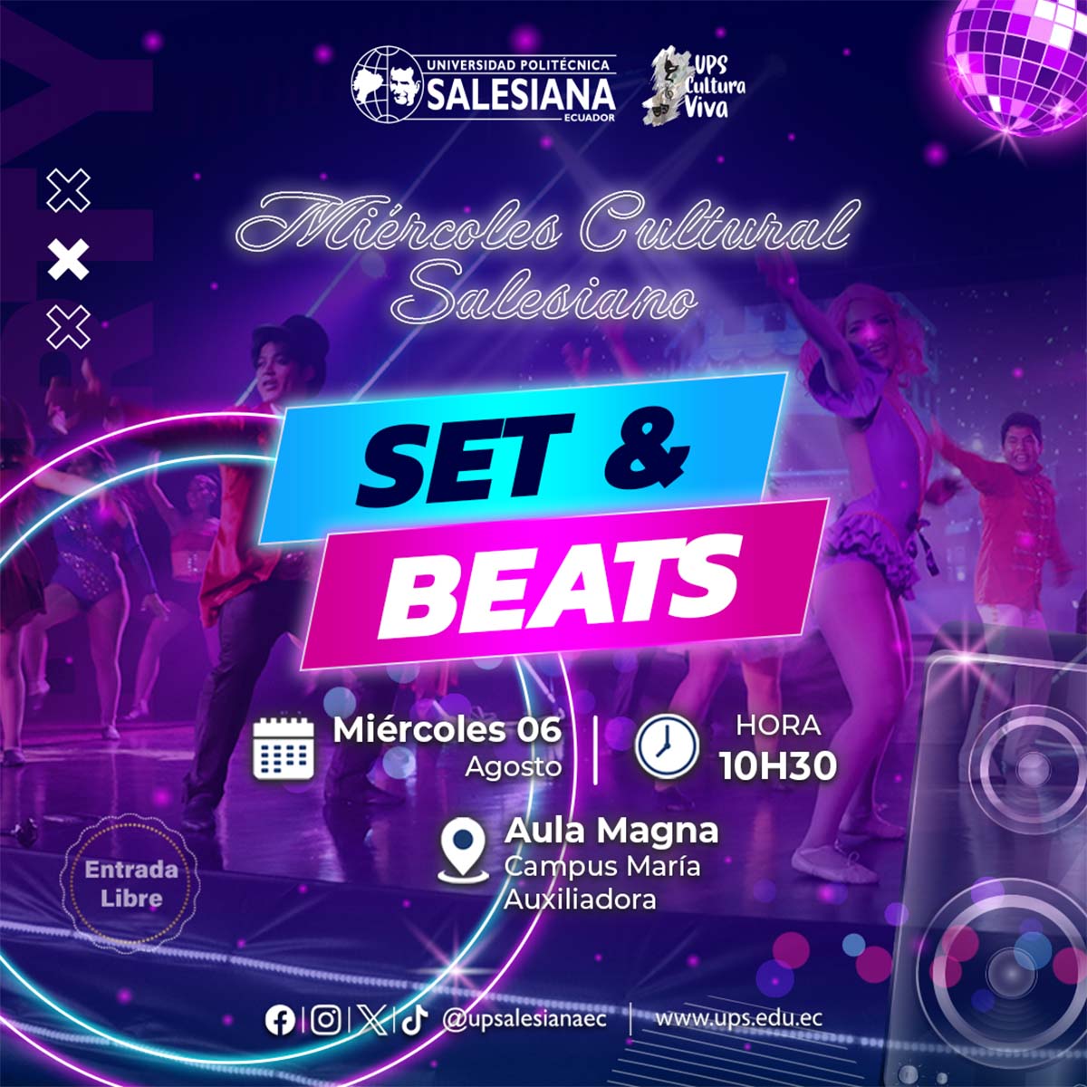 Afiche del Miércoles Cultural Salesiano - Set & Beats