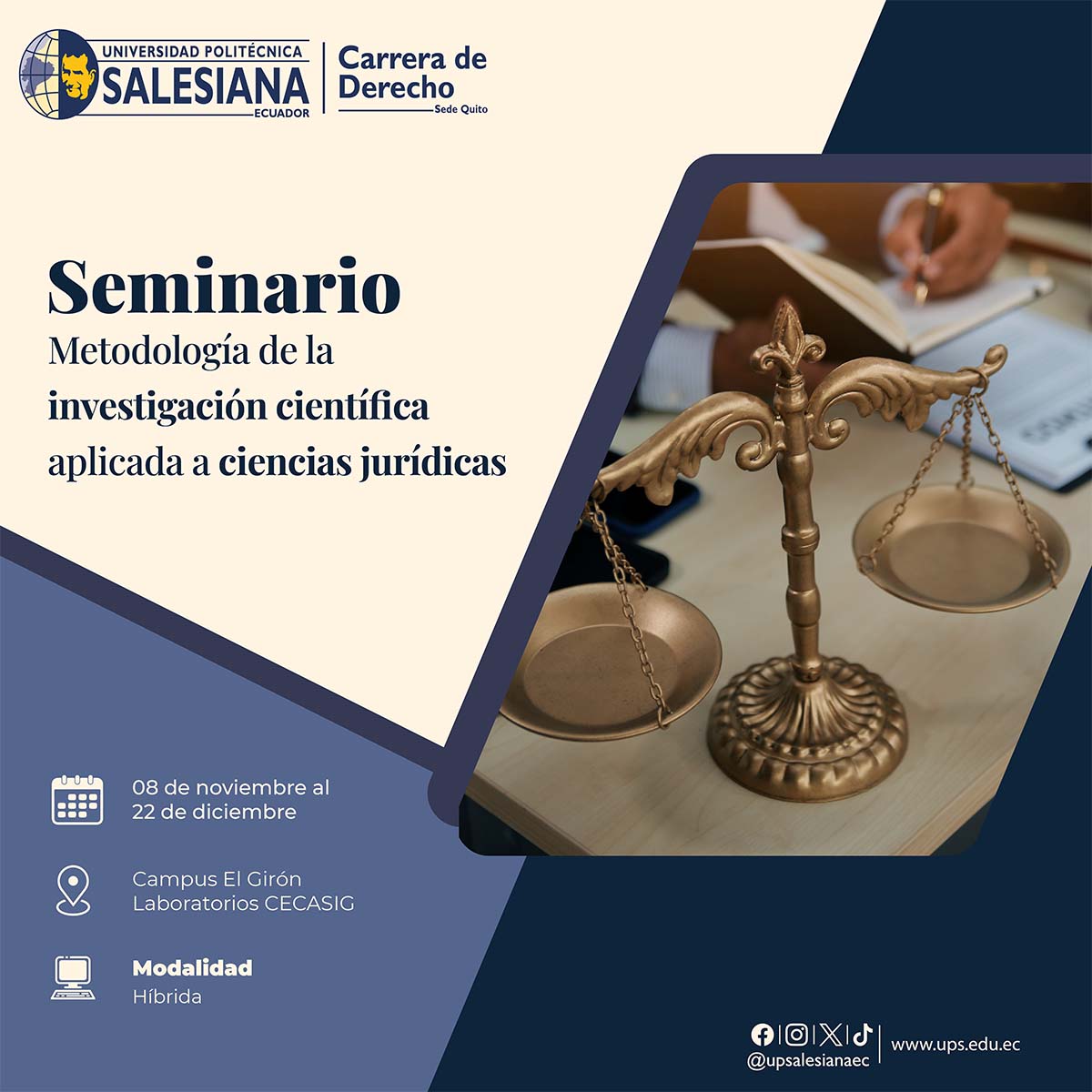 Afiche Seminario: Metodología de la investigación científica aplicada a las ciencias jurídicas