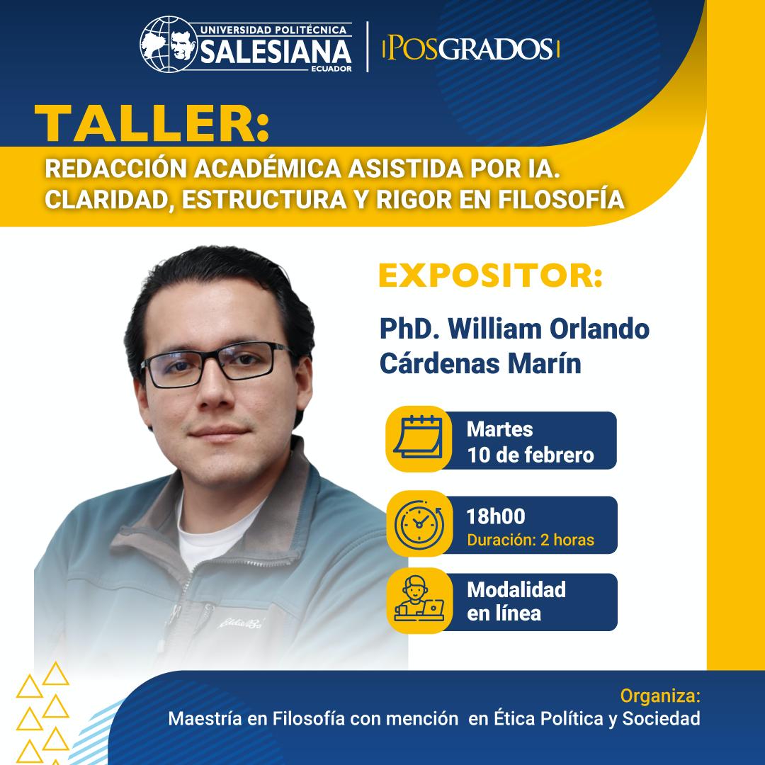 Taller “REDACCIÓN ACADÉMICA ASISTIDA POR IA. CLARIDAD, ESTRUCTURA Y RIGOR EN FILOSOFÍA”