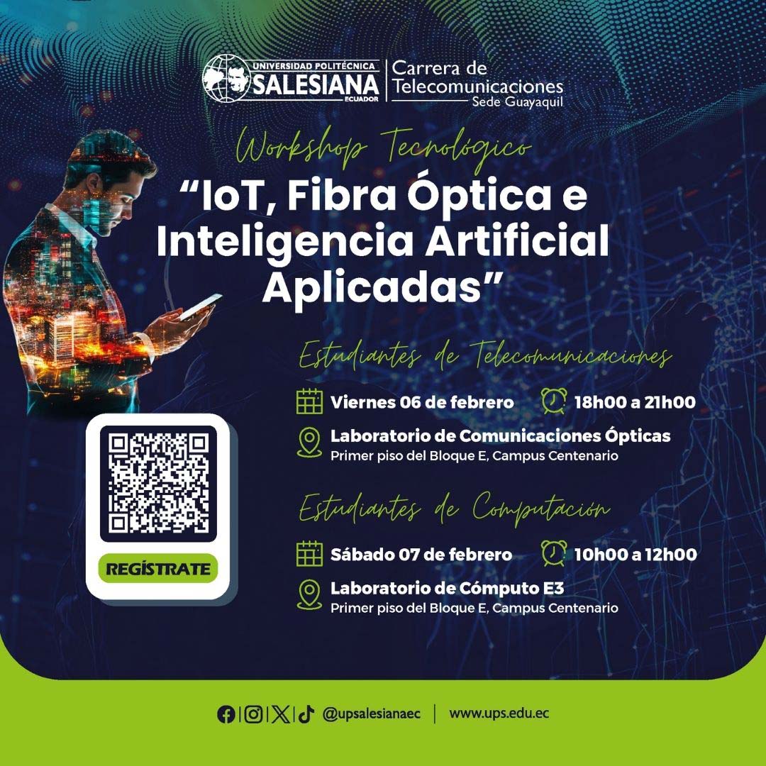 Afiche del Workshop: Iot fibra óptica e inteligencia artificial aplicadas