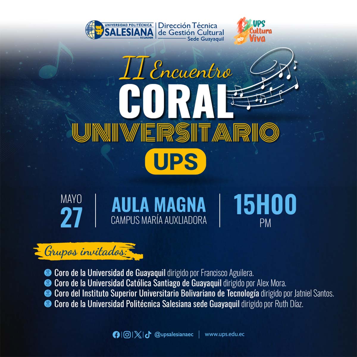 Afiche del II Encuentro Coral Universitario UPS