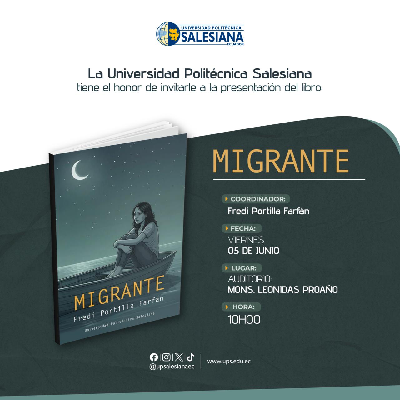 Afiche de la Presentación del libro “Migrante”