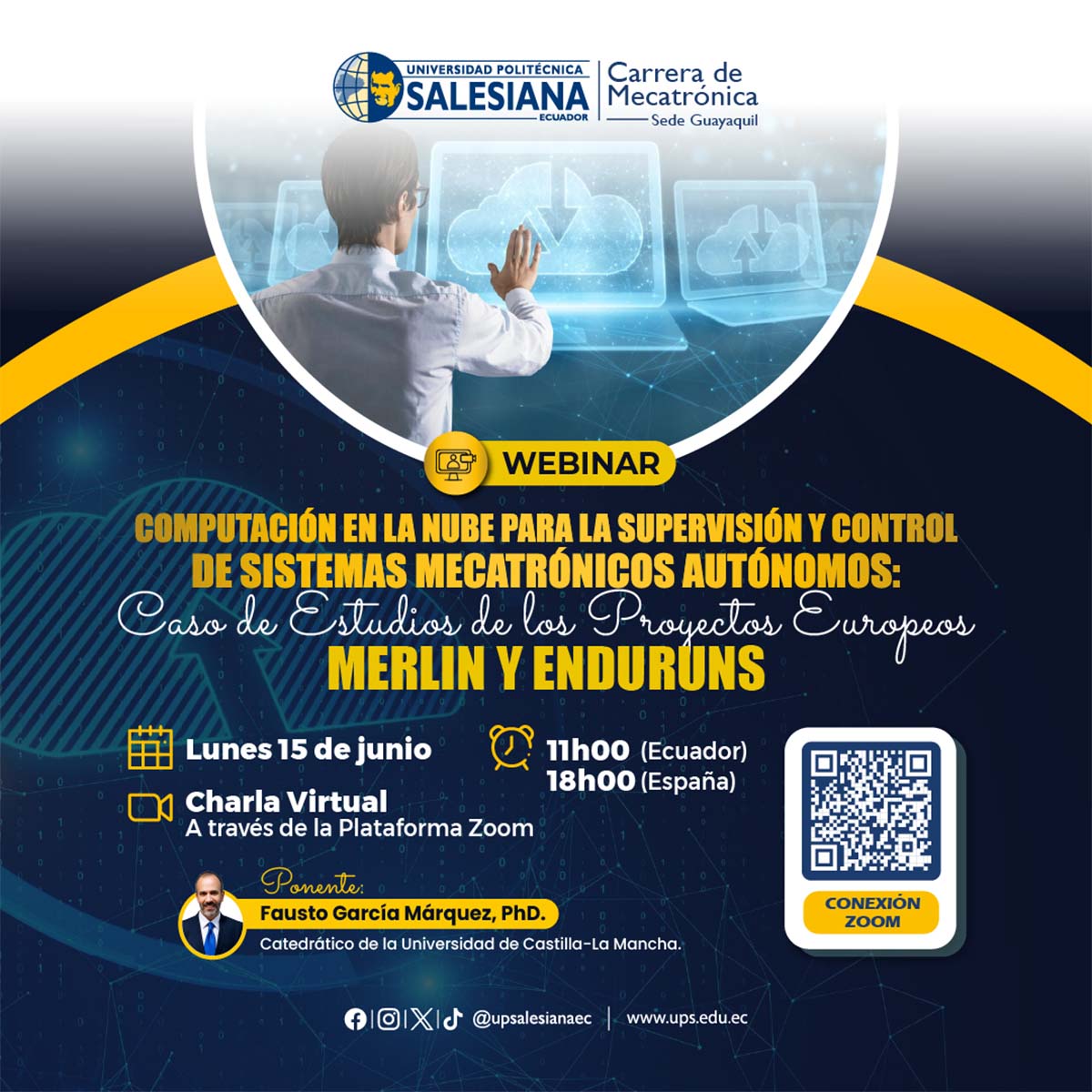 Afiche del Webinar: Computación en la Nube para la Supervisión y Control de Sistemas Mecatrónicos Autónomos