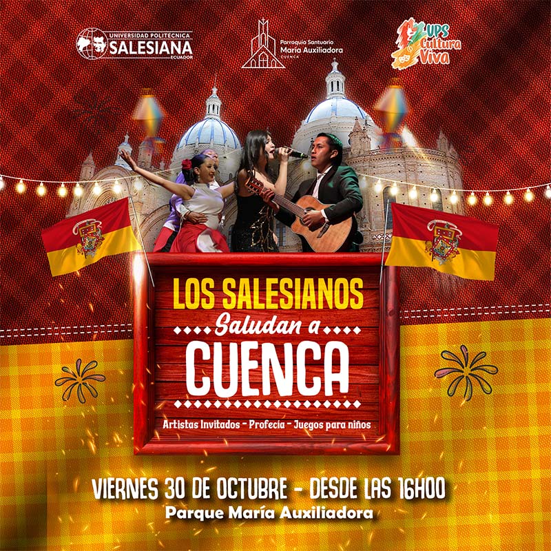 Afiche del Viernes Cultural Salesiano – Los Salesianos saludan a Cuenca
