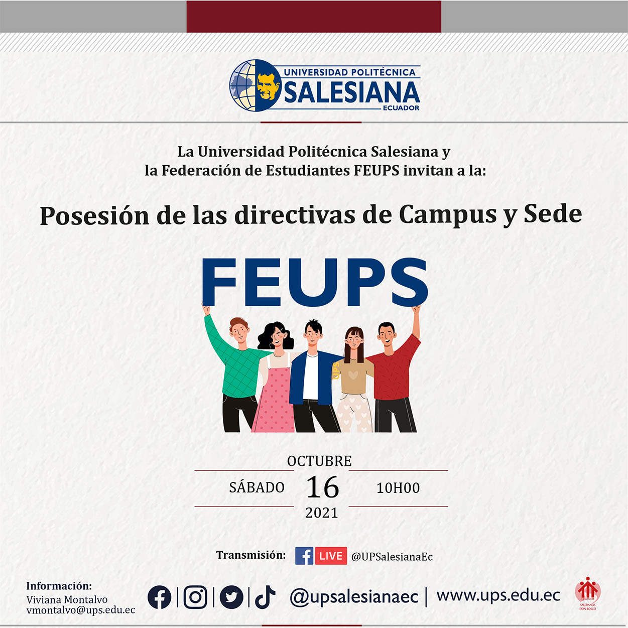 Afiche de la Posesión de la nueva directiva FEUPS sede Quito 2021 - 2023