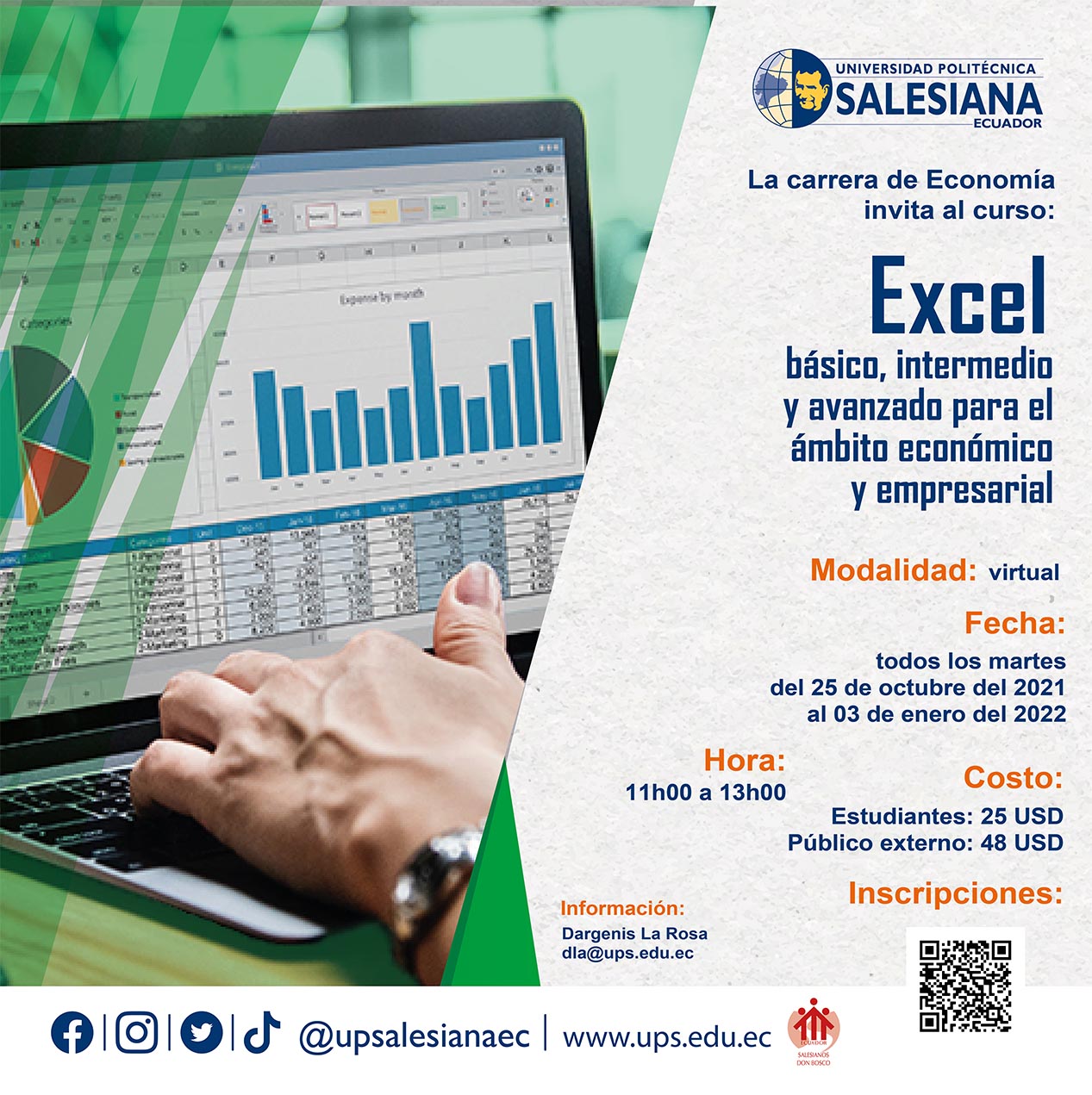 Afiche promocional del Curso: Excel básico, intermedio y avanzado para el ámbito económico y empresarial