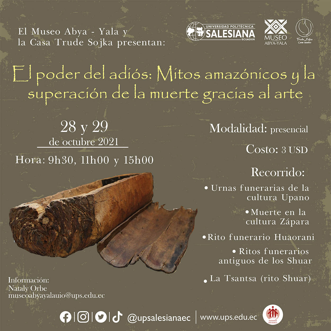 Afiche del evento el Poder del Adiós: Mitos Amazónicos y la superación de la muerte gracias al arte