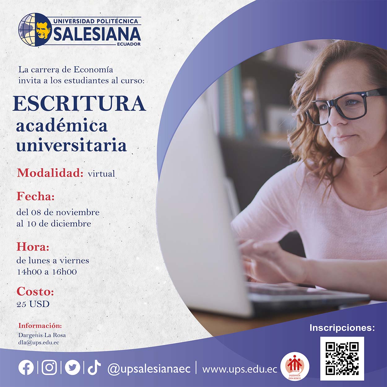 Afiche promocional del Curso: Escritura académica universitaria